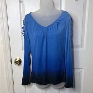 Jennifer Lopez Blue Gradient Long Sleeve Top